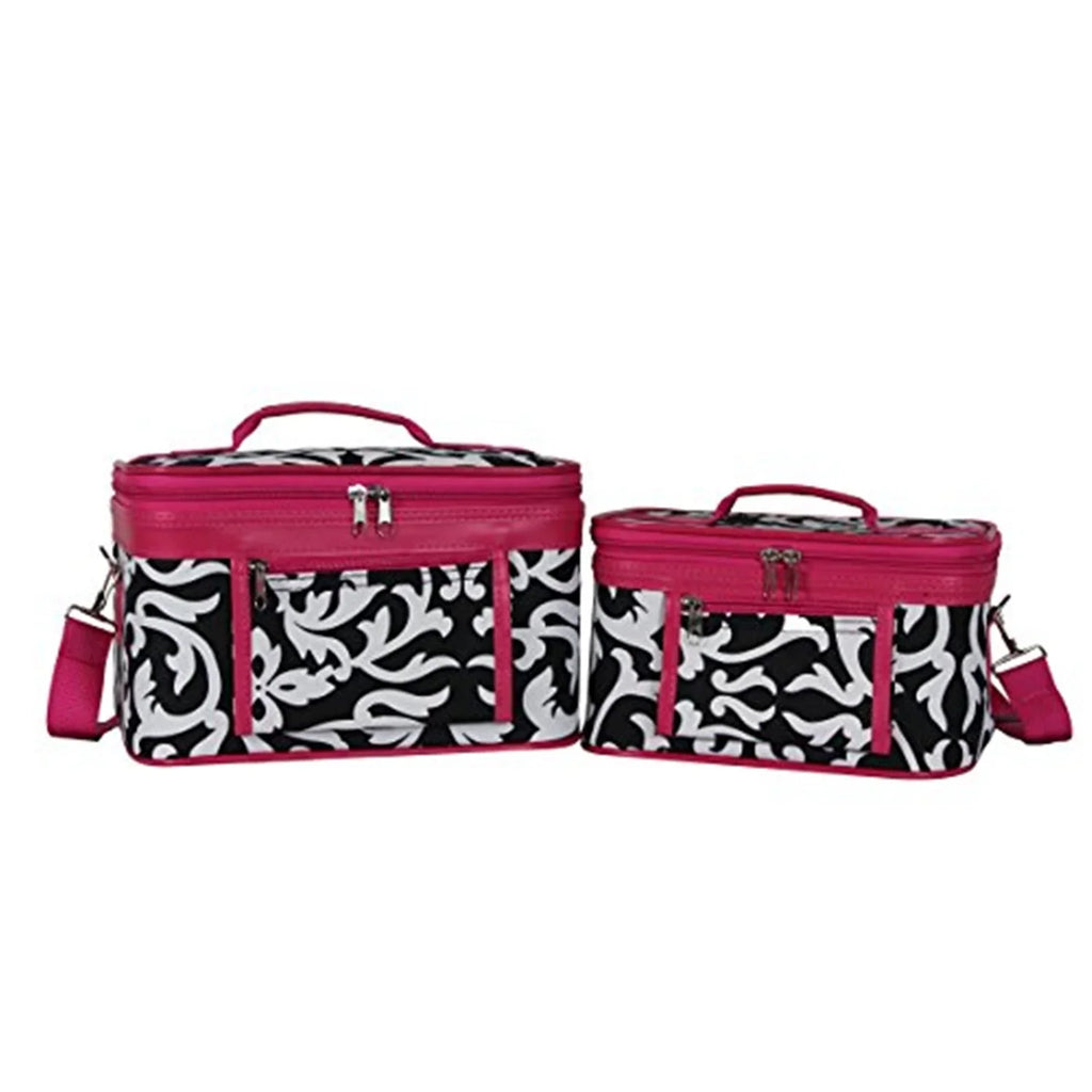 Case 2-Piece Damask Trim Pink Cosmetic Set - World Traveler