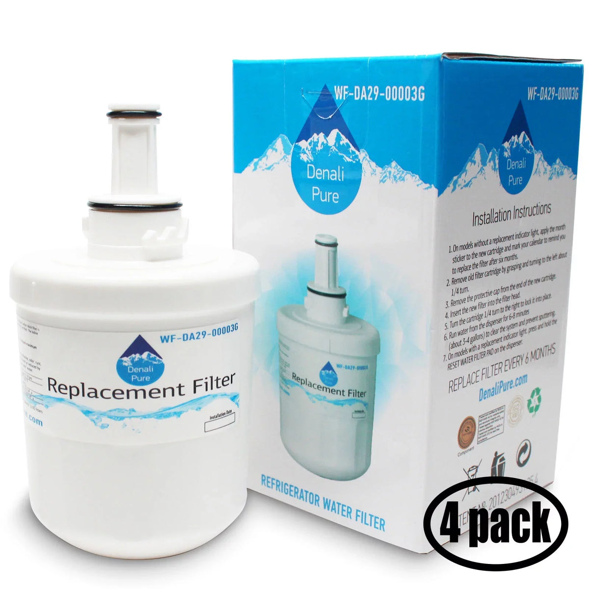 DA29-00003G, Compatible Fridge Replacement Refrigerator Filter DA29-00003A 4-Pack with Filter liquid for RF268ABPN Cartridge - DA29-00003B, liquid