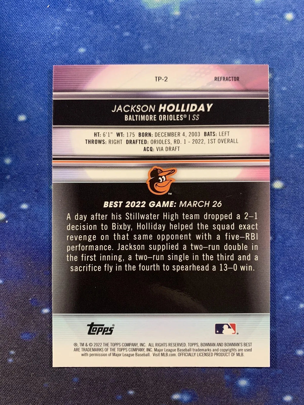 Card Jackson Rookie Refractor Holliday 2022 Best Bowmans #TP-2
