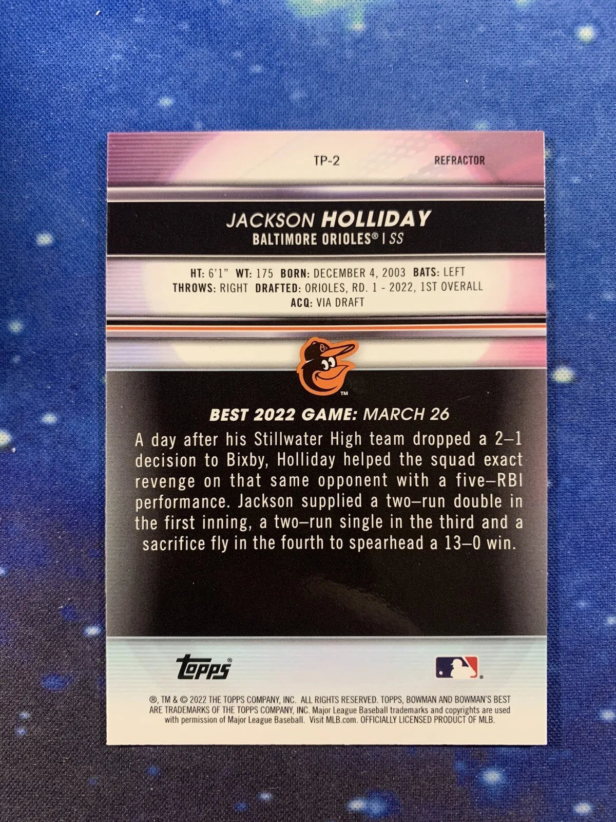 Card Jackson Rookie Refractor Holliday 2022 Best Bowmans #TP-2