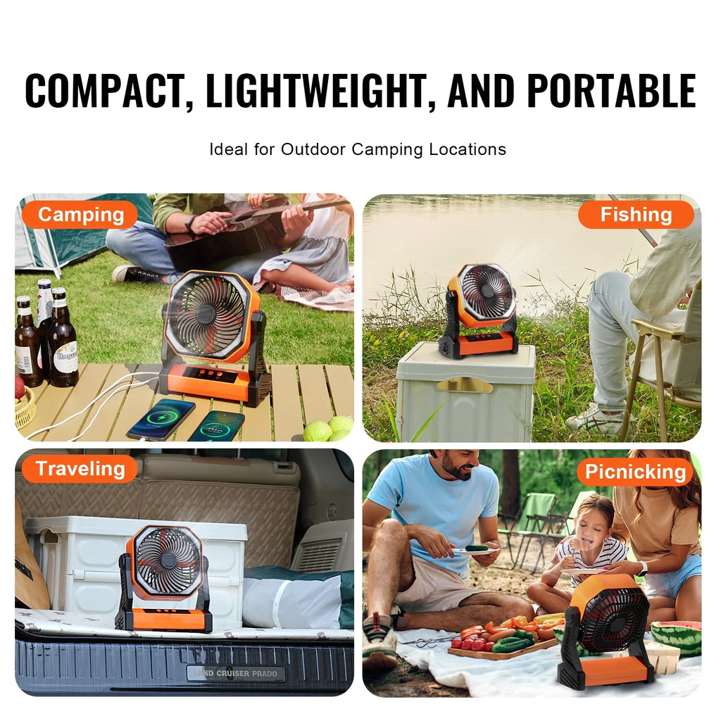 Rechargeable Lantern Fan 8 inch Portable Adjustable with Speeds LED 4 SKYSHALO