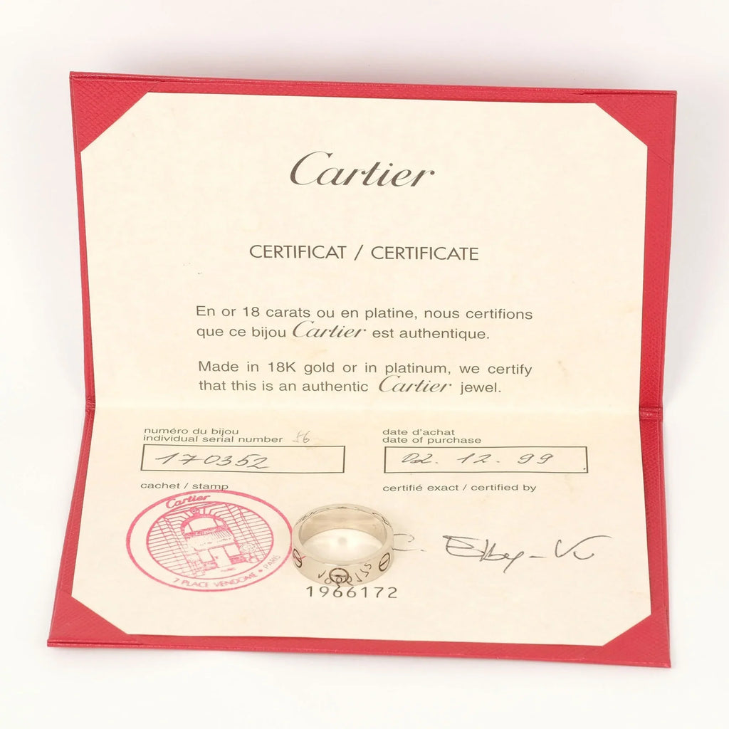 7.9g Approx. (Good) K18 Gold 15 White Pre-Owned Ring Love I122924022 CARTIER No. WG Cartier