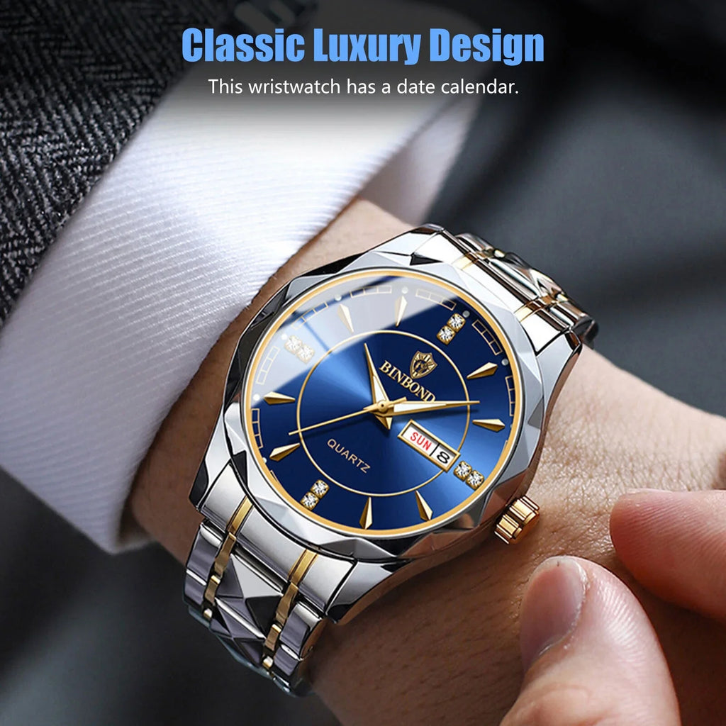 Steel Luxury Quartz Men's Stainless Classic Watch Luminous Waterproof Business