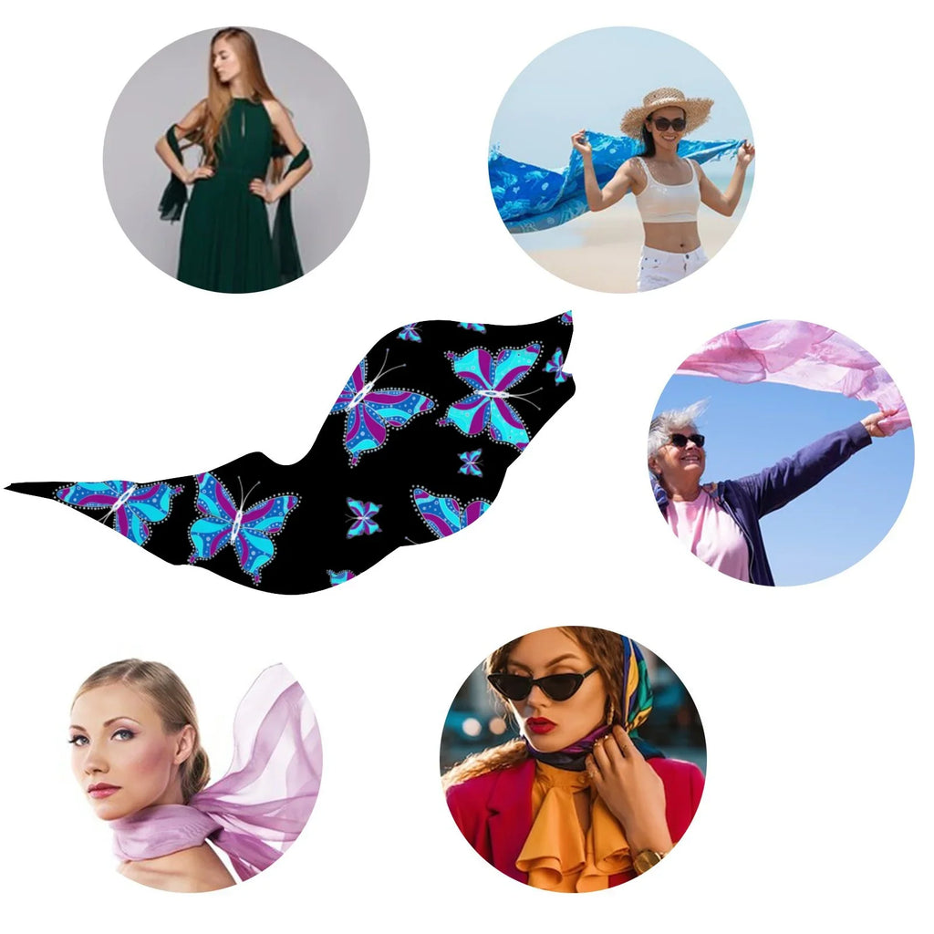 Wraps Large Gift Packed Long Silk Wraps Headscarf Different Women Butterflys Shawls for Scarf Oblong FREEAMG Sunscreen Hair Neck