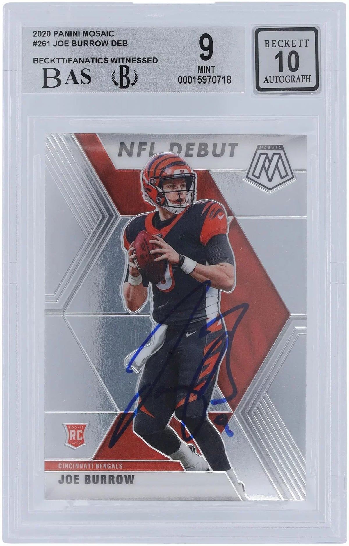 Subgrades Cincinnati #261 Panini Fanatics 9/10 Beckett - Bengals Card Autographed Burrow Mosaic - Witnessed 2020 Certified Authenticated Authentic Joe 9,9,9,8.5 Rookie Fanatics
