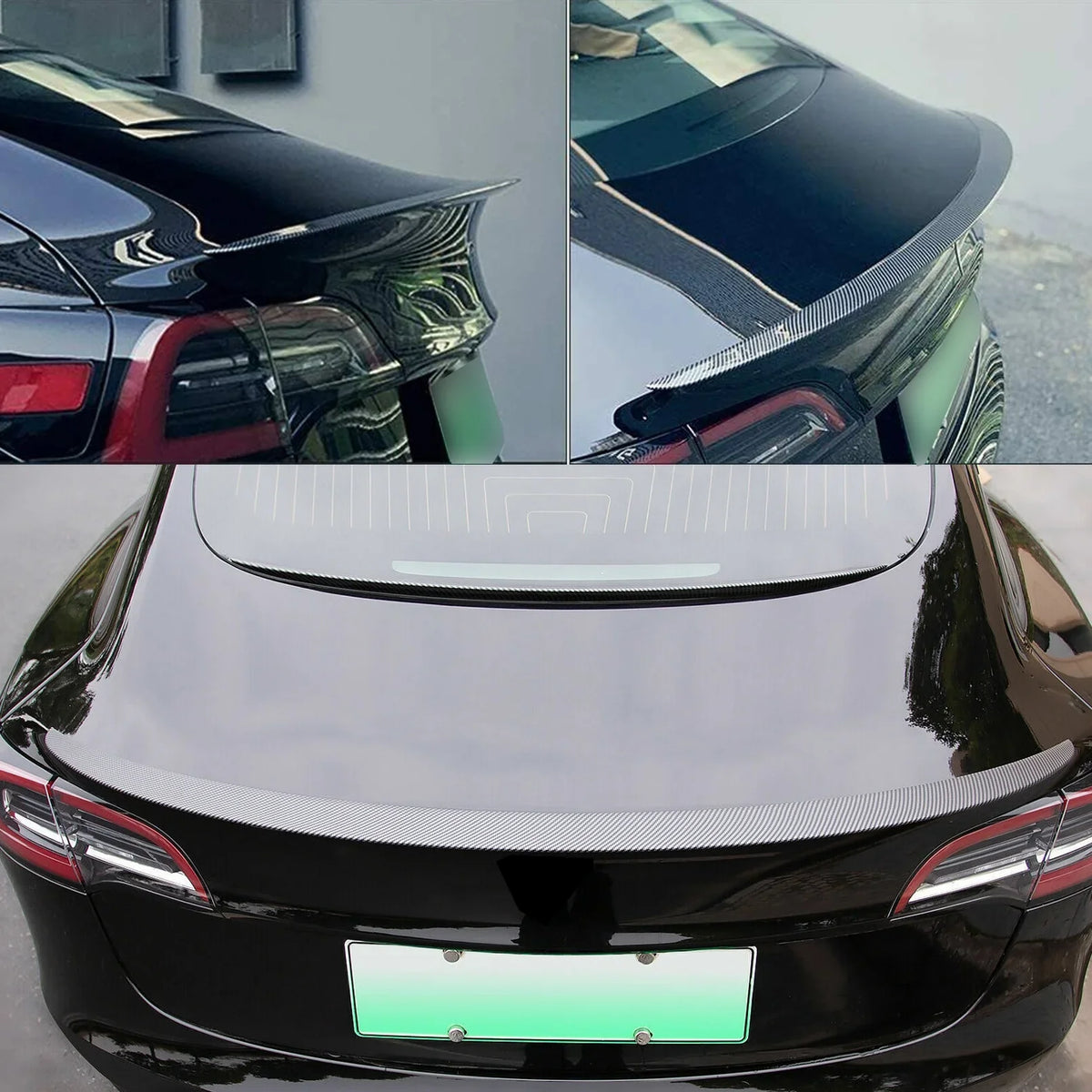 '- Carbon Lip Tesla Spoiler Rear For Fiber) 2023 3 Trunk 2017 (Matte Wing Model