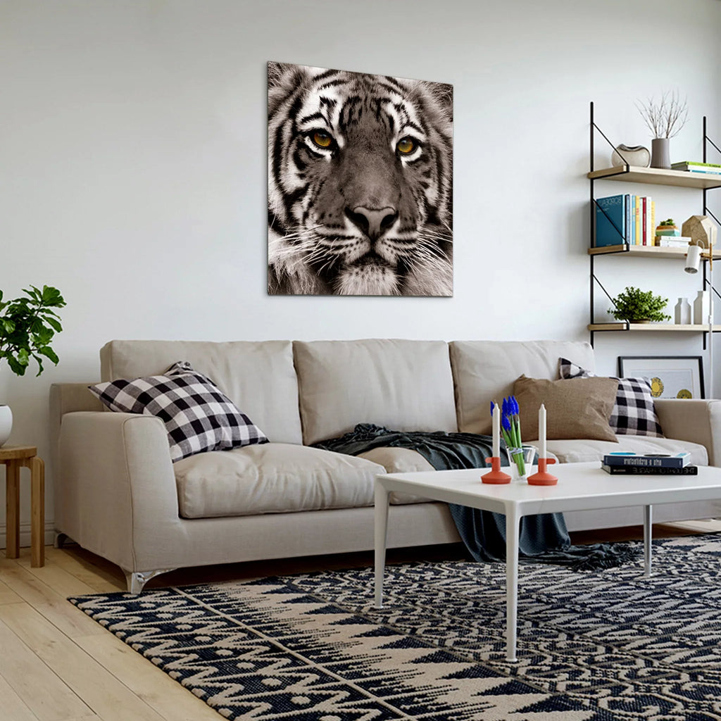 Direct Art, Hang Frameless Floating x Free Wall to Empire of 38" Panel 0.2", Ready 38" Tempered Glass Graphic Eye the Tiger x Art