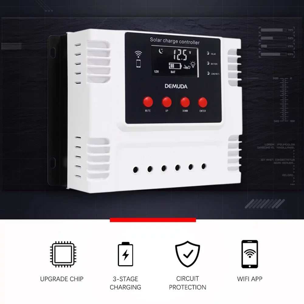 Iron Data Charger Lixada Solar Controller 12V/24V with for Ternary App Batteries Mobile LED Display Leadacid Intelligent Real-time PWM