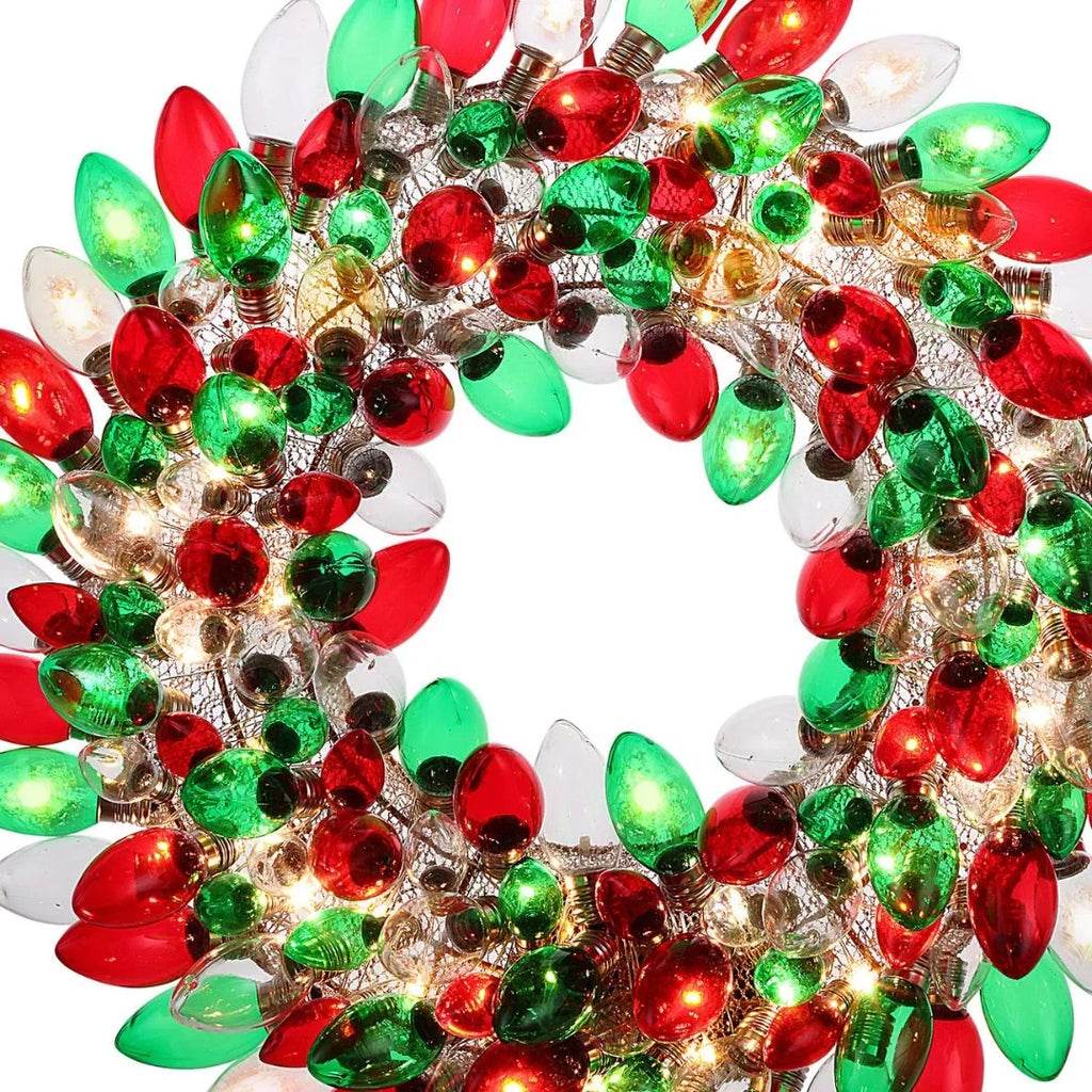 & 17" C9 Wreath, Mr. Red Retro Bulb Green Christmas