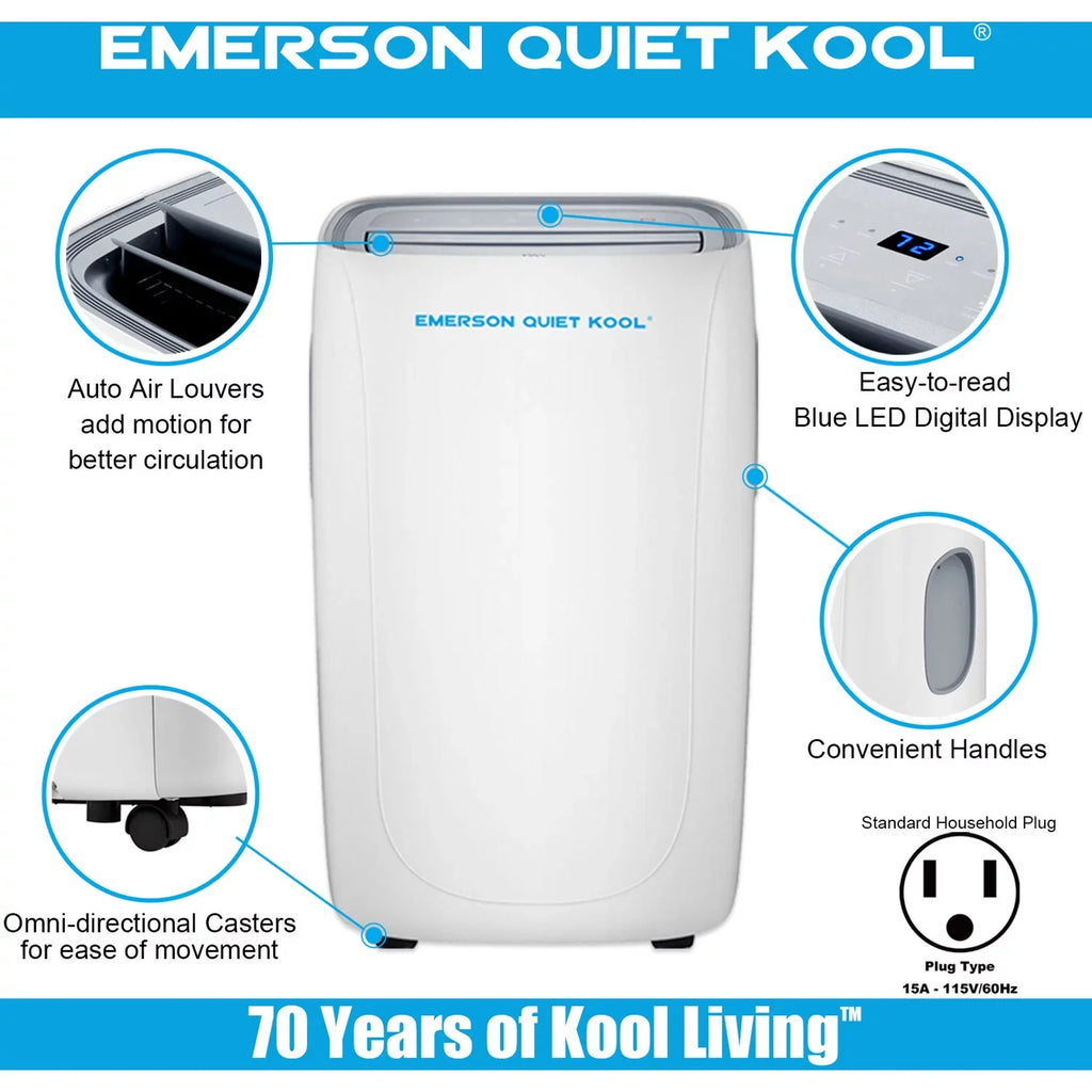 for 300-Sq. Quiet Voice SMART Control Air up Emerson with Portable Remote, Ft. Conditioner and Kool Rooms Wi-Fi, to