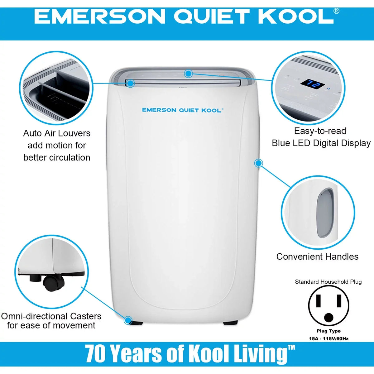 for 300-Sq. Quiet Voice SMART Control Air up Emerson with Portable Remote, Ft. Conditioner and Kool Rooms Wi-Fi, to