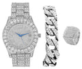 '- - Roman Ring ST10327SET3PC Bracelet with Chain & (10,Silver) Bezel Out Big Charles Iced Numerals w/Cuban Fully Watch Dial Raymond Rocks Mens