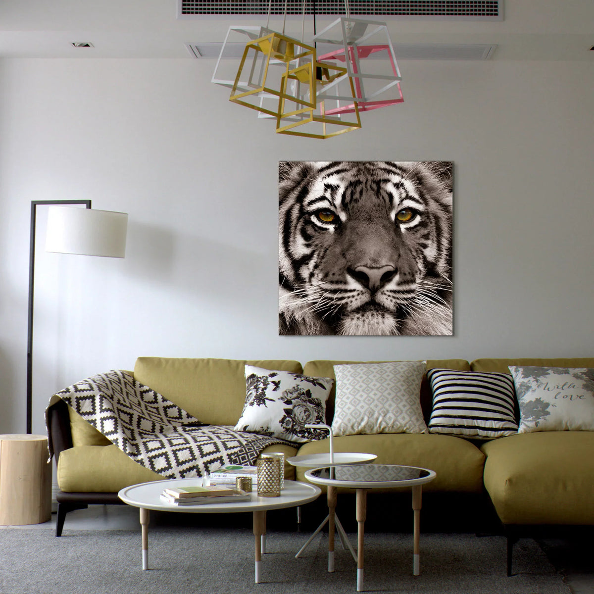 Direct Art, Hang Frameless Floating x Free Wall to Empire of 38" Panel 0.2", Ready 38" Tempered Glass Graphic Eye the Tiger x Art