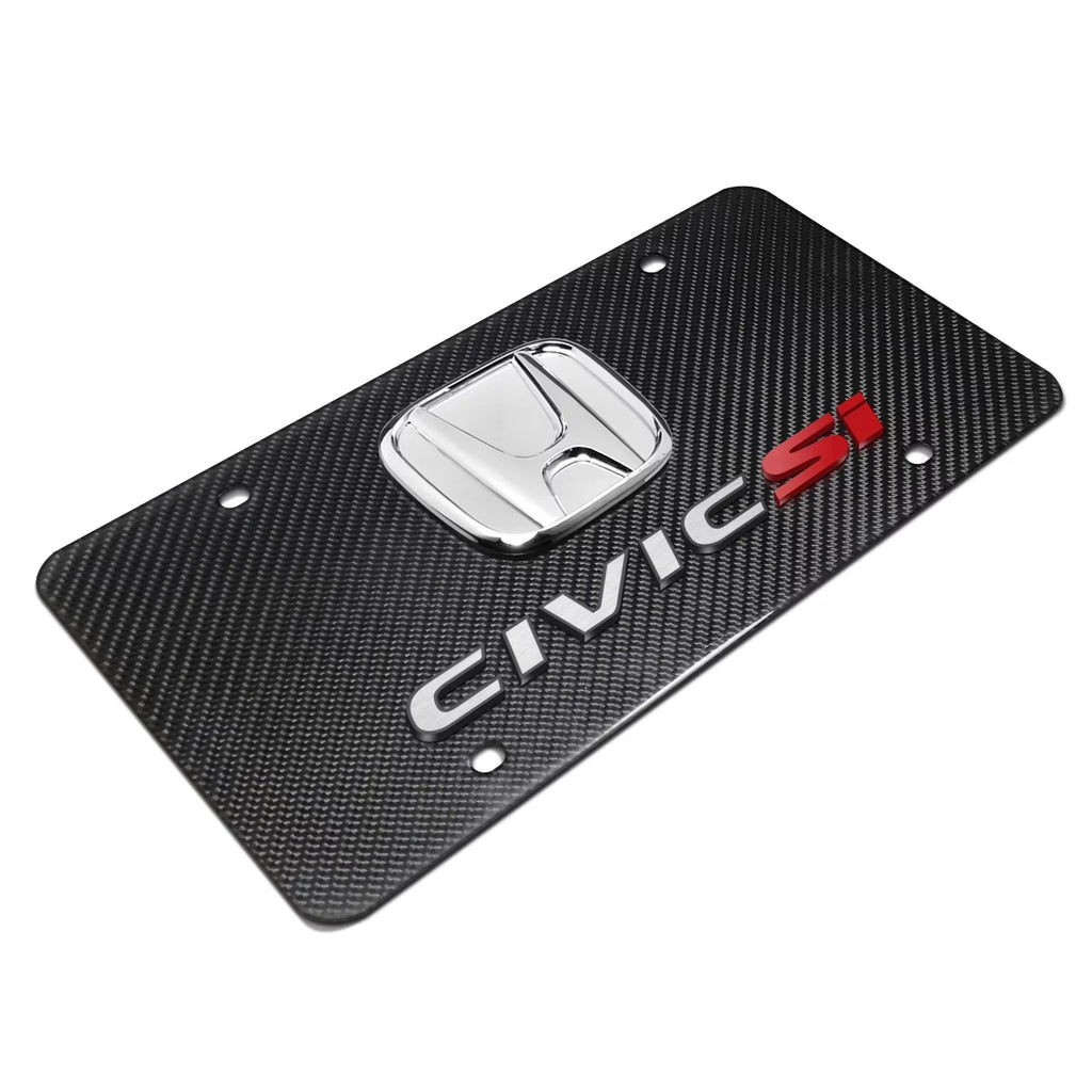 100% 3D Chrome Si Dual Civic Fiber Honda Carbon Logo License Plate Real