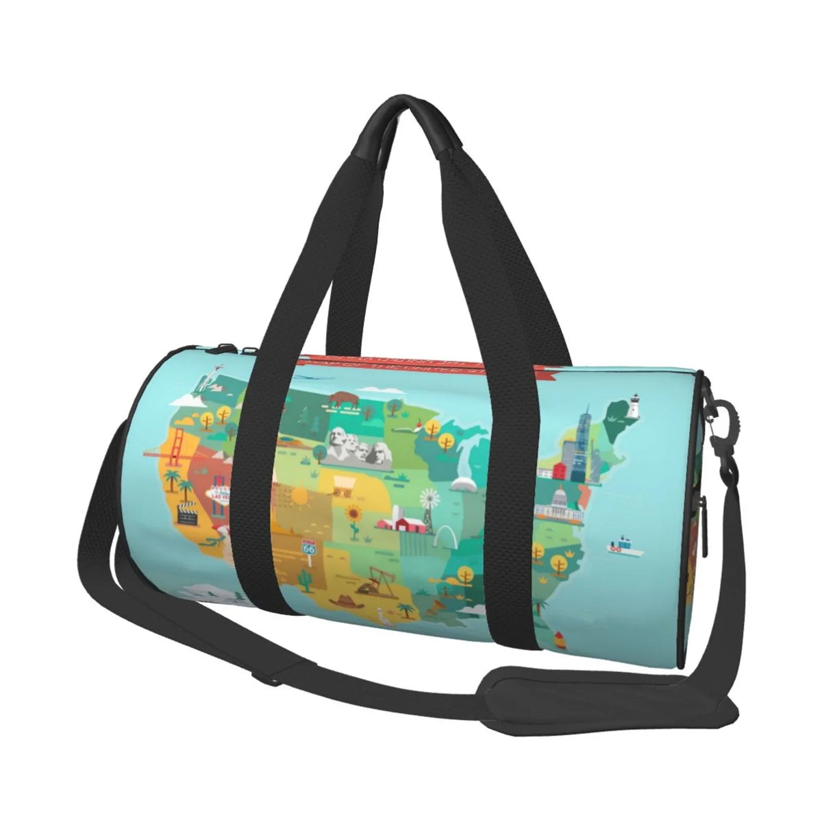 Coaee Bag Compartment Bag Travel Gym with Pocket and Waterproof Bag Tourist Sports USA Map Cylinder Luggage Capacity Large