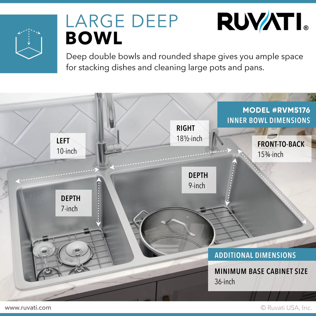 RVM5176 16 Topmount inch x Sink Gauge Ruvati Drop-in Kitchen 33 22