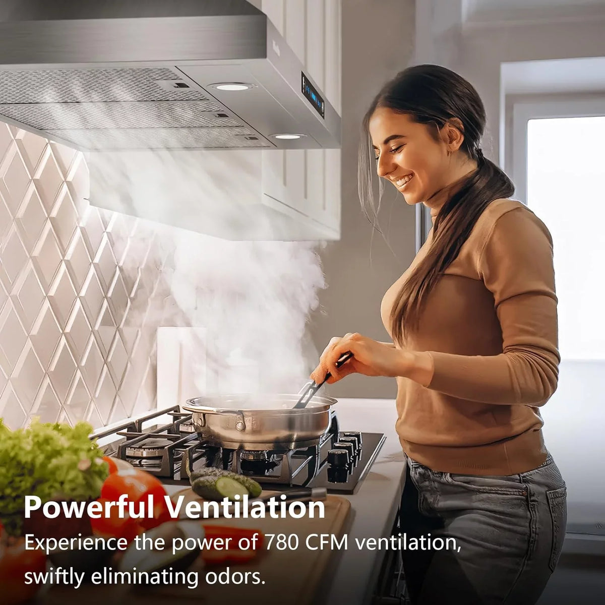 36 Inch CFM Ductless Steel Hoods Sensing&Touch Control Vent Range Ducted HisoHu 780 Kitchen Convertible Stainless (36 Gesture Speed (Kit with Wall Inch) Mount, Panel, Included), 4
