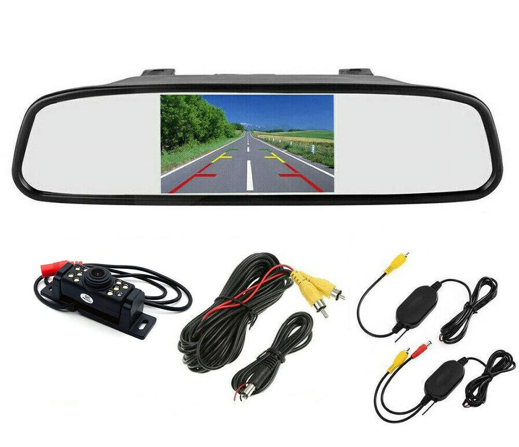 Monitor Rear Wireless Camera Backup + Vision View System Car 5" Mirror Night HD