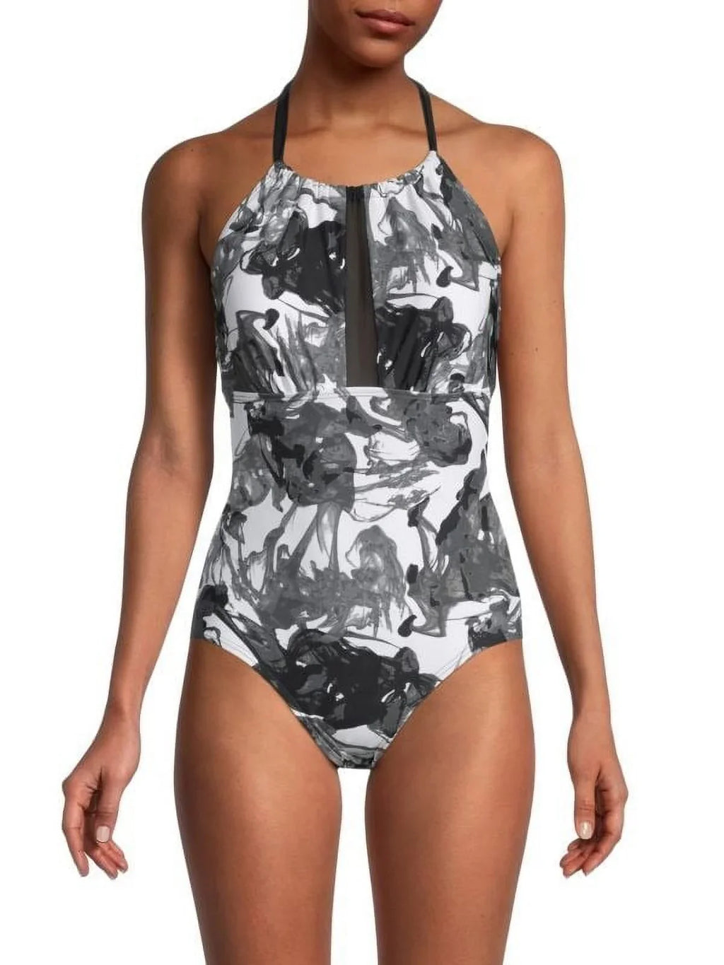 INK Halter Klein SMOKE High-Neck MULTI Swimsuit, Calvin 16 US One-Piece BLACK
