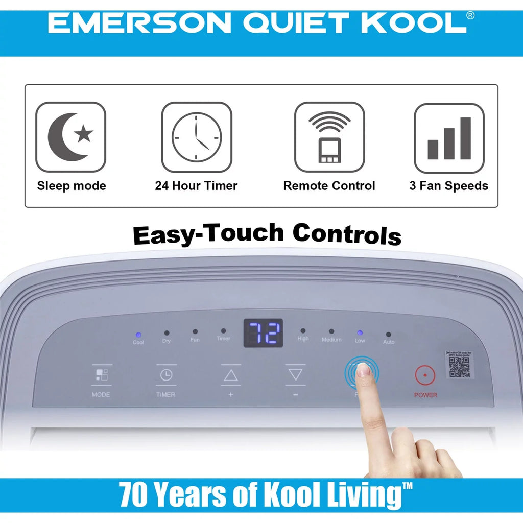 for 300-Sq. Quiet Voice SMART Control Air up Emerson with Portable Remote, Ft. Conditioner and Kool Rooms Wi-Fi, to