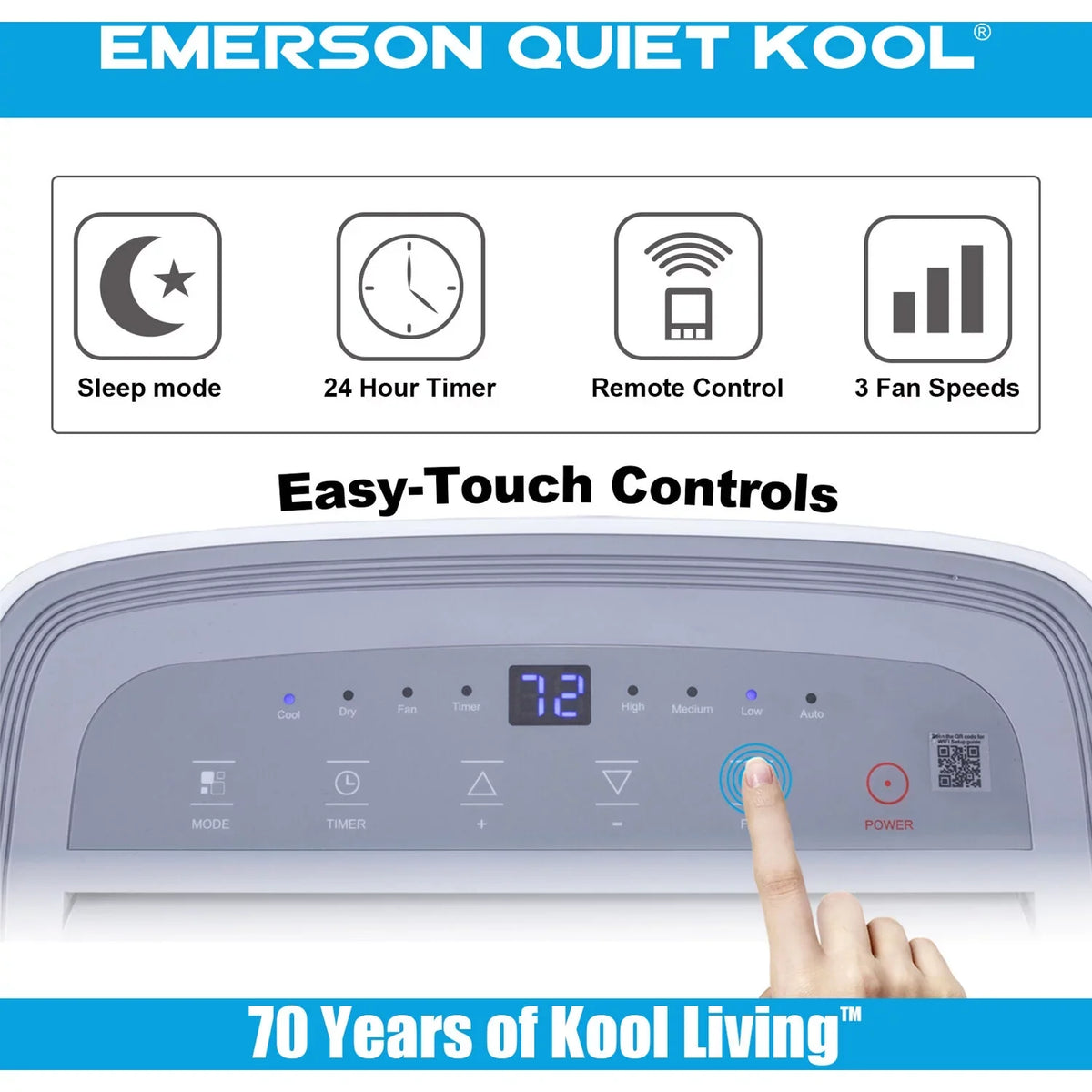 for 300-Sq. Quiet Voice SMART Control Air up Emerson with Portable Remote, Ft. Conditioner and Kool Rooms Wi-Fi, to