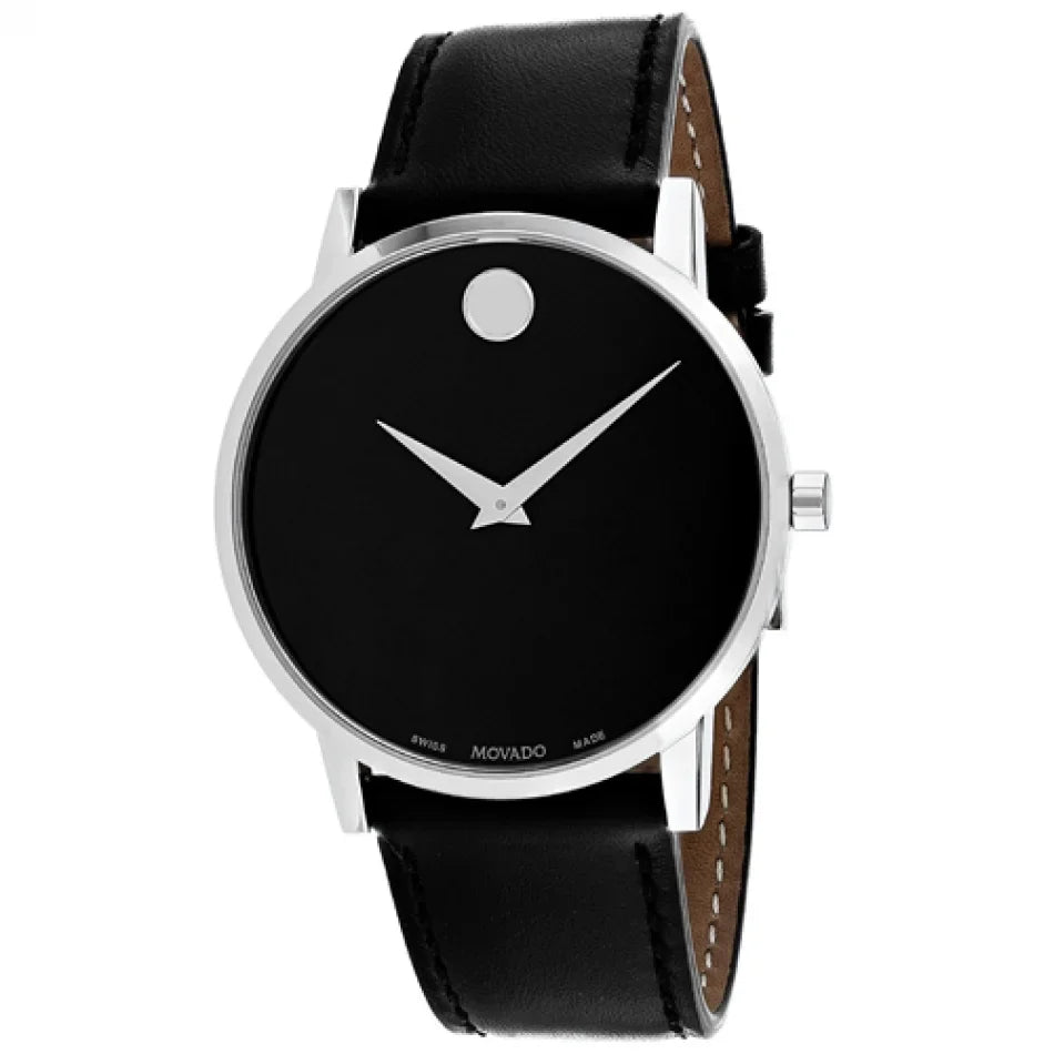 Leather Men's Movado Museum 40mm Black Classic 0607269 Tone Watch Silver Dial