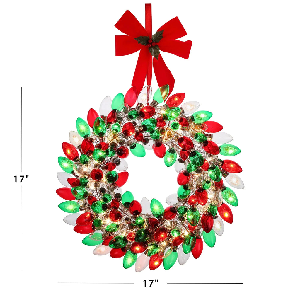 & 17" C9 Wreath, Mr. Red Retro Bulb Green Christmas