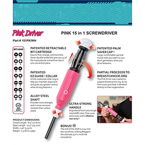 MEGAPRO Multi-Bit 151PK/WH-B Screwdriver,15-in-1,8-1/2"