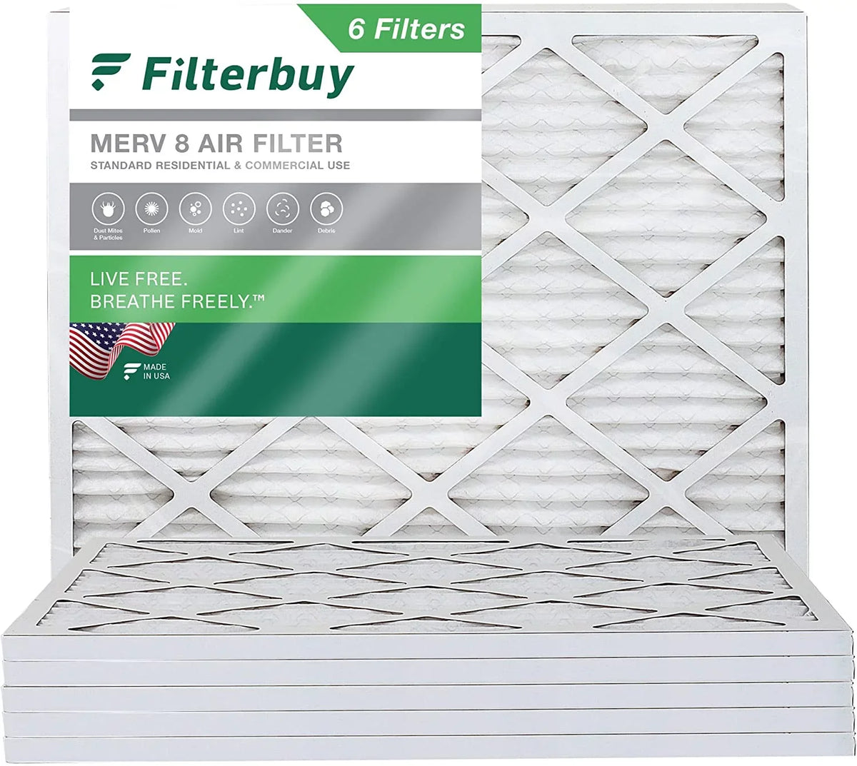 Filters Furnace Pleated (6-Pack) 8 16x21x1 Filterbuy Air HVAC AC MERV