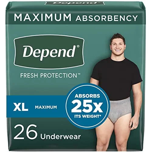 (Formerly Protection Fit-Flex), Incontinence Depend for Underwear Maximum, Fresh May Men Packaging 26 Disposable, Extra-Large, Vary Grey, Count, Depend Adult