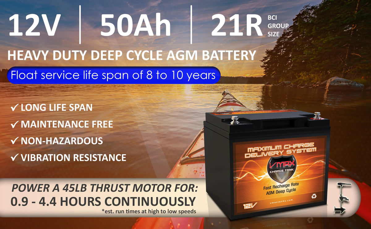 Upgrade Vmaxtanks 50AH 18-50LB Trolling 12V Motors Battery MR86-50 Thrust for AGM