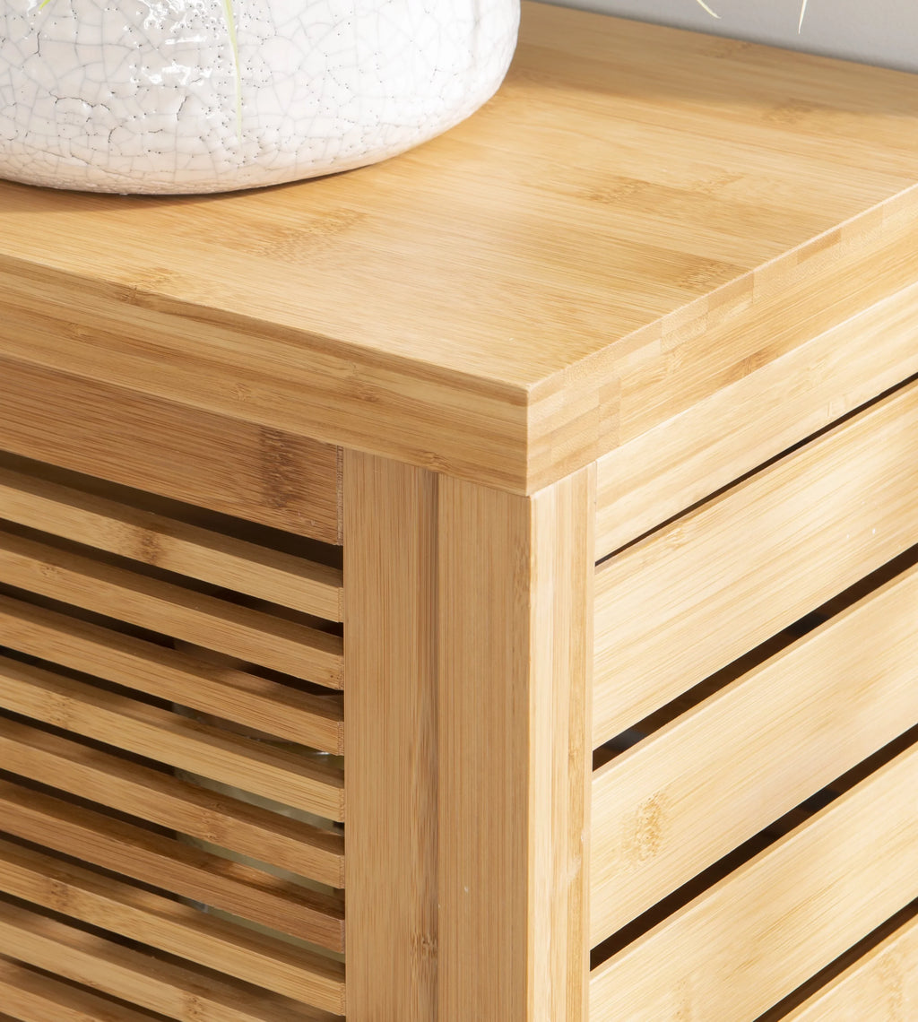 3 Floor Shelf Door 2 Bathroom Storage Bamboo Bracken Cabinet, Linon