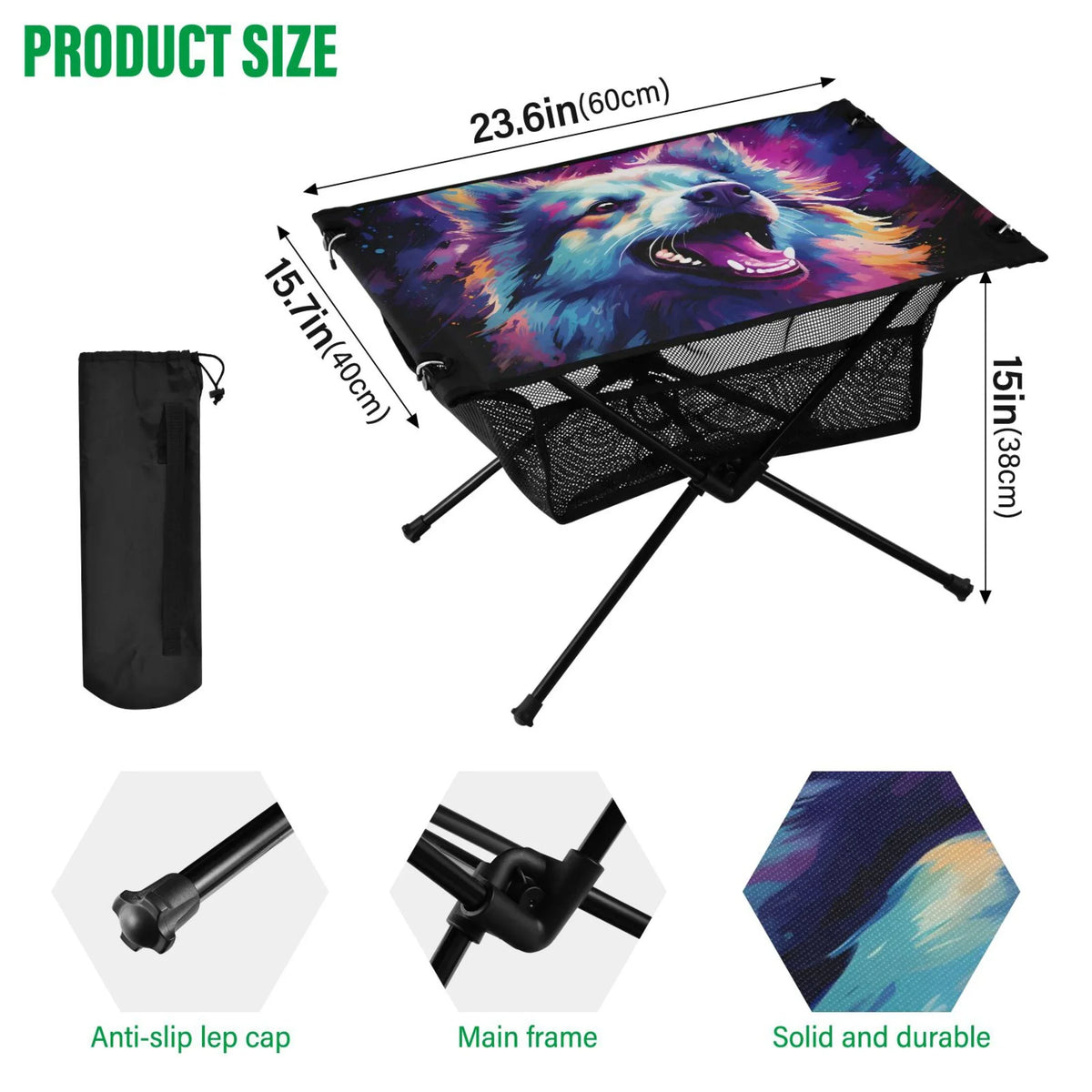 Table Cool Picnic Beach with Compact Hiking Fishing Portable Foldable Abstract Wolf for Table exterior BBQ Storage Table Camping Bag