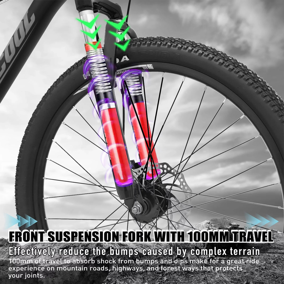 21 and Disc UF511BK bike inch City Bikes, Bike, Speed 26 Mountain Brake Road Full with Black, Adult Fork Teens, for Suspension Bike Orange or SOCOOL