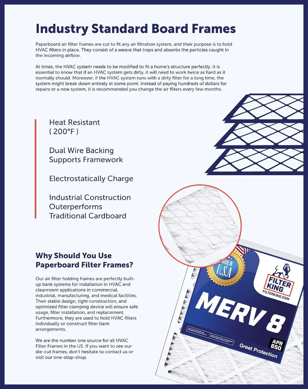 Filter HVAC Actual 24.5 dimension: A/C IN USA | Furnace MADE Filters | King 24.5x8.5x1a 8.5 x Filter 4-PACK | Pleated MERV Air 8 .75" | x
