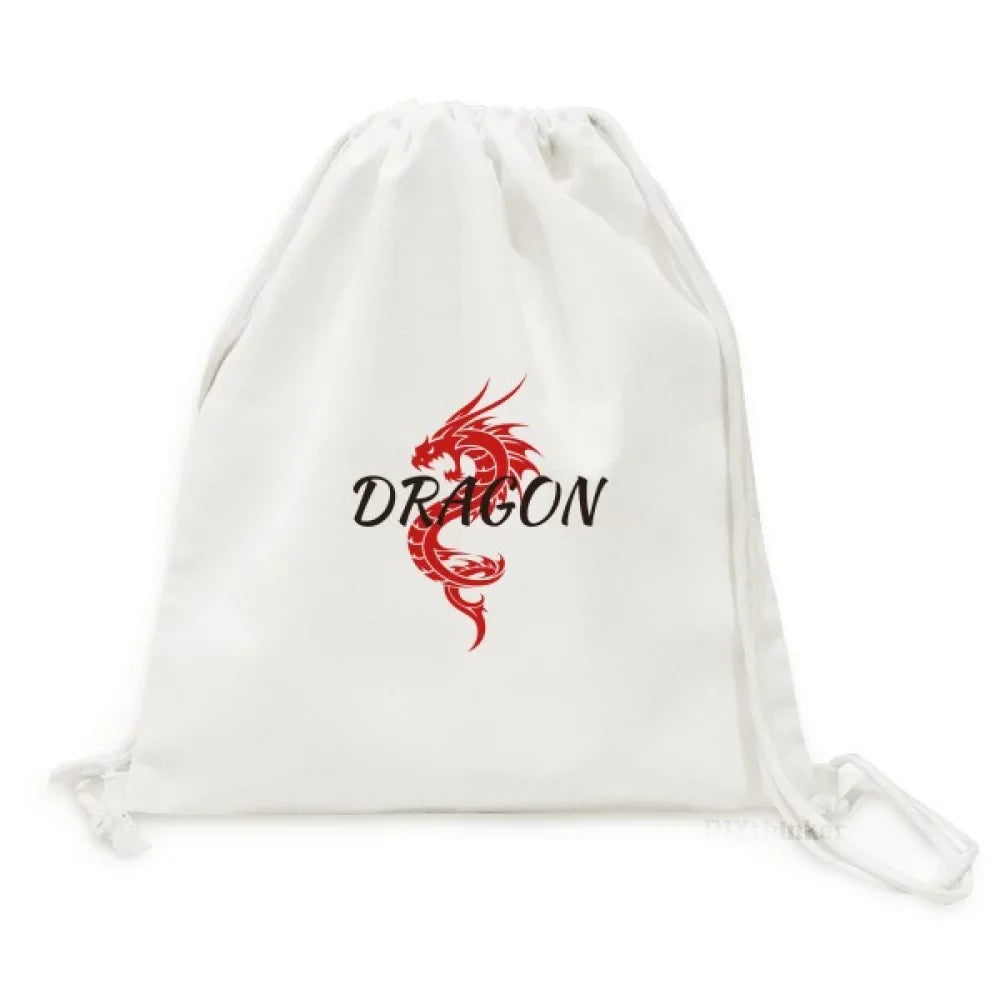 Dragon Animal Shopping Drawstring Canvas Winged Mesh Myth Reusable Backpack West Bag East