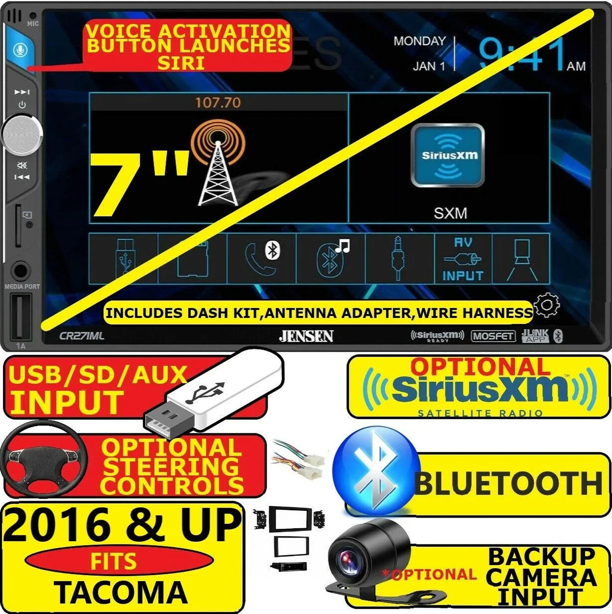BLUETOOTH NAVIGATION RADIO UP CD/DVD/AUX GPS USB & JENSEN TACOMA STEREO 2016 PKG