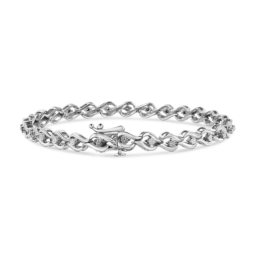 Color, .925 Link Silver Promo - Diamond Sterling 7.25" Clarity) Cttw Round-Cut I3 Bracelet 1/10 (I-J