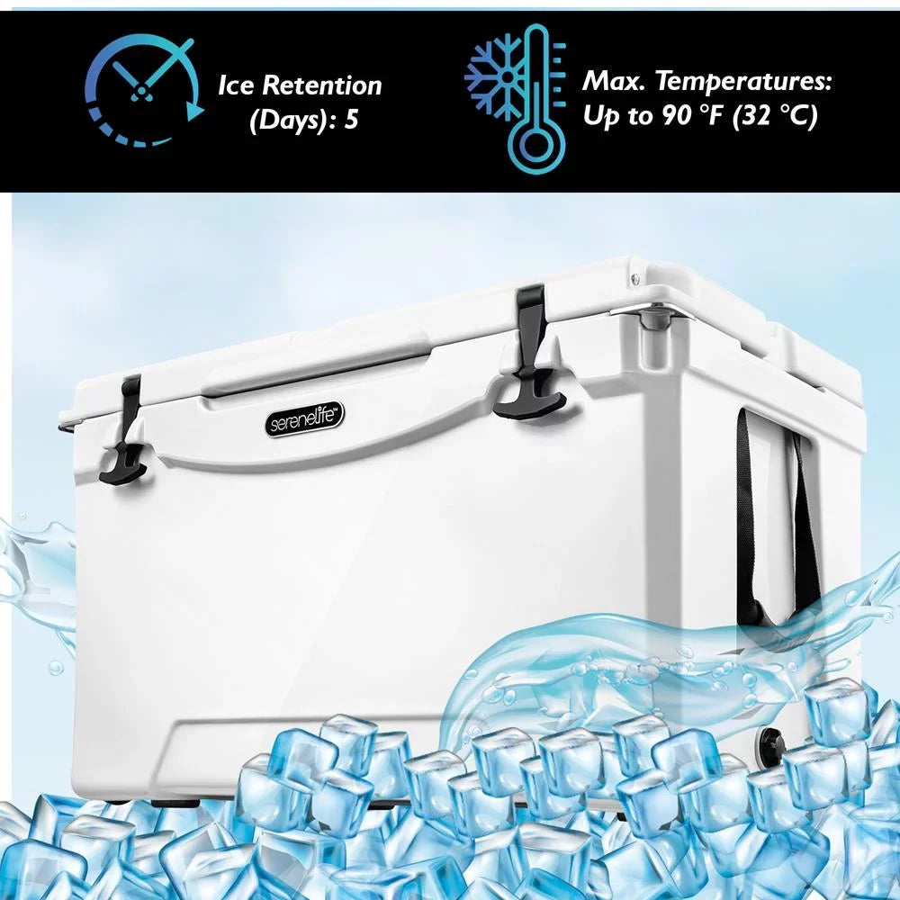 Cooler Travel SereneLife Heavy-Duty Cooler Lightweight Portable (White) W/ Box Quart Handles Ice 50