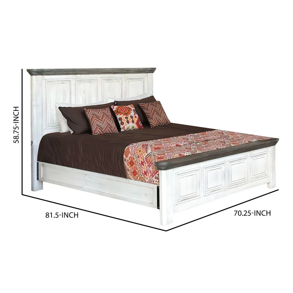 Queen White, Bed, Rustic dimension Benjara Footboard, Headboard Gray and Clean Feyi