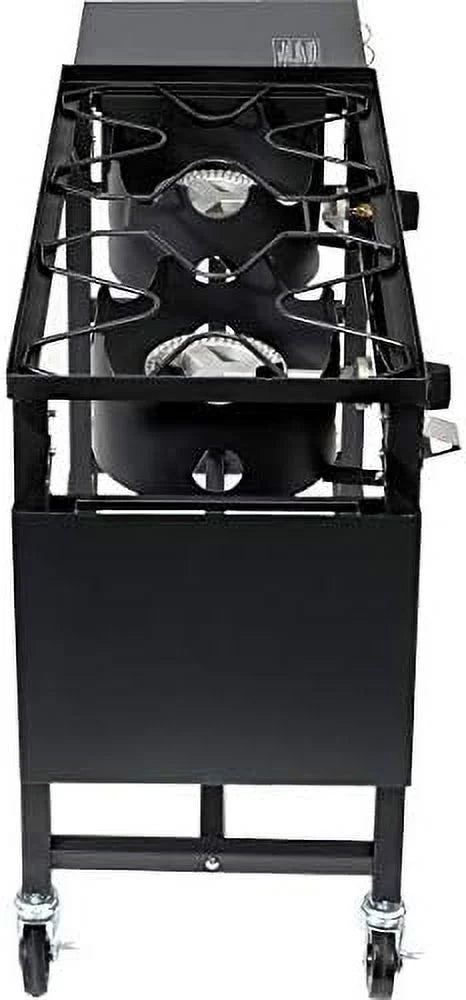 BTU, Station Burner Black 2 BBQ Stove exterior Cooking Picnic Folding Stand Propane Double Camping Grill 58,000 Cook
