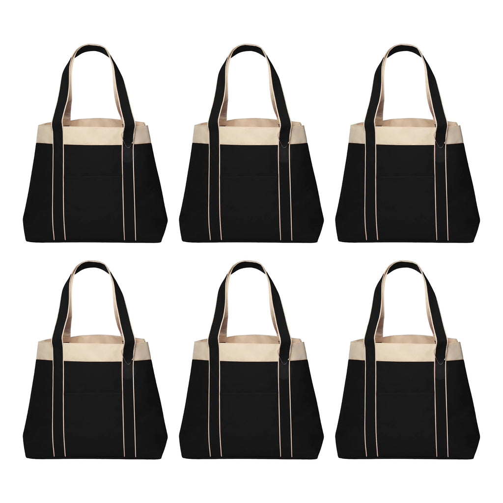6 Donna Tone, Everyday Two Use Gusset, - Tote - Polyester Wide Set Reinforced Black Straps, Bags