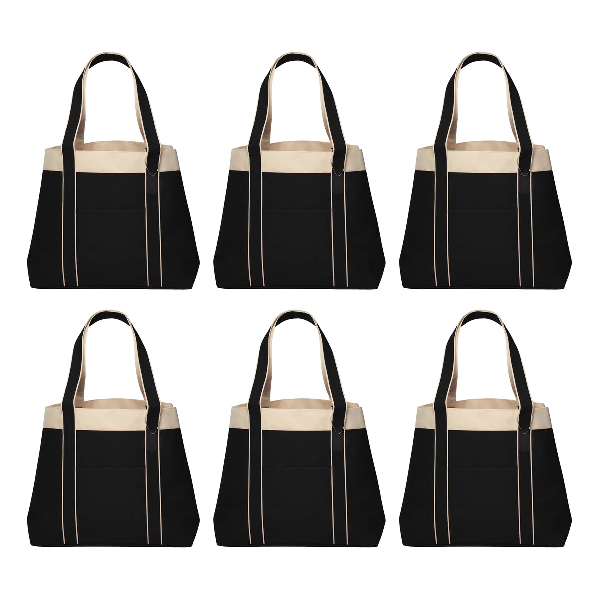 6 Donna Tone, Everyday Two Use Gusset, - Tote - Polyester Wide Set Reinforced Black Straps, Bags