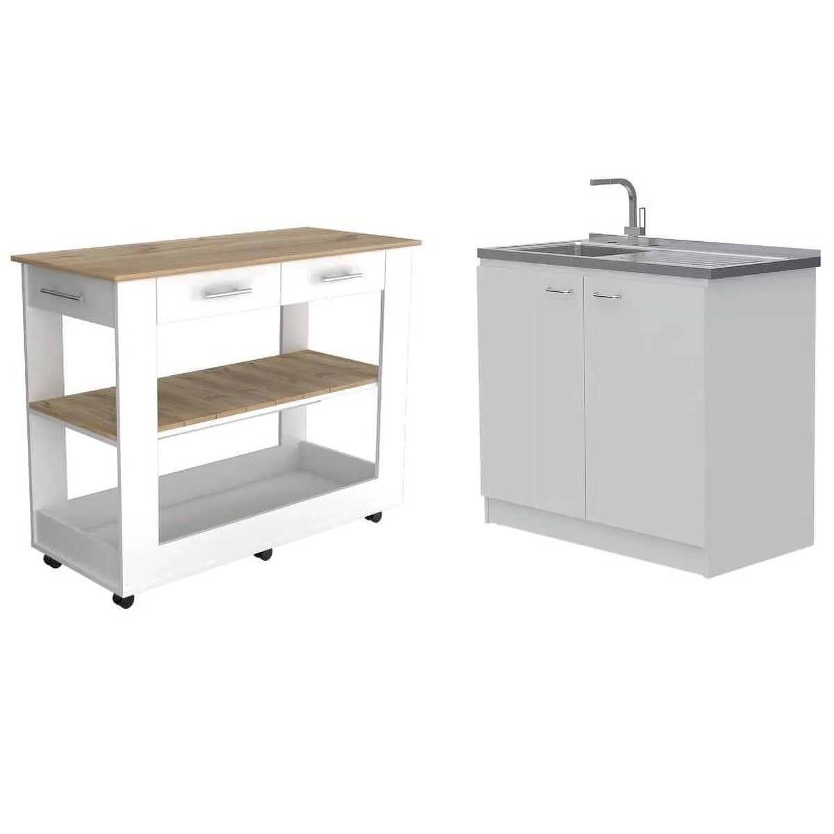 Square Home Island Utility with Wood and Set Kitchen 2-Piece Sink