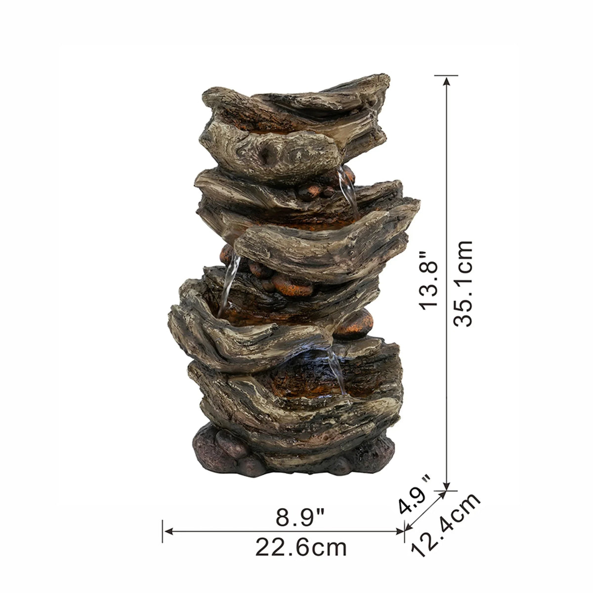 '- Tabletop Wood-Look Fountain Cascading 9x5x14 4-Tier Enhance - Your inches Space
