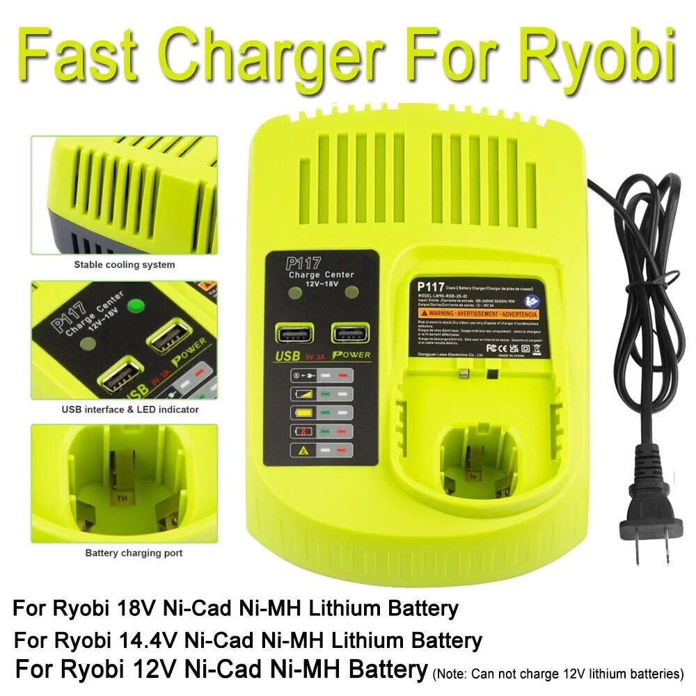 P106 18Volt High Battery Charger Lithium-Ion US P108 For P117 Capacity RYOBI 18V