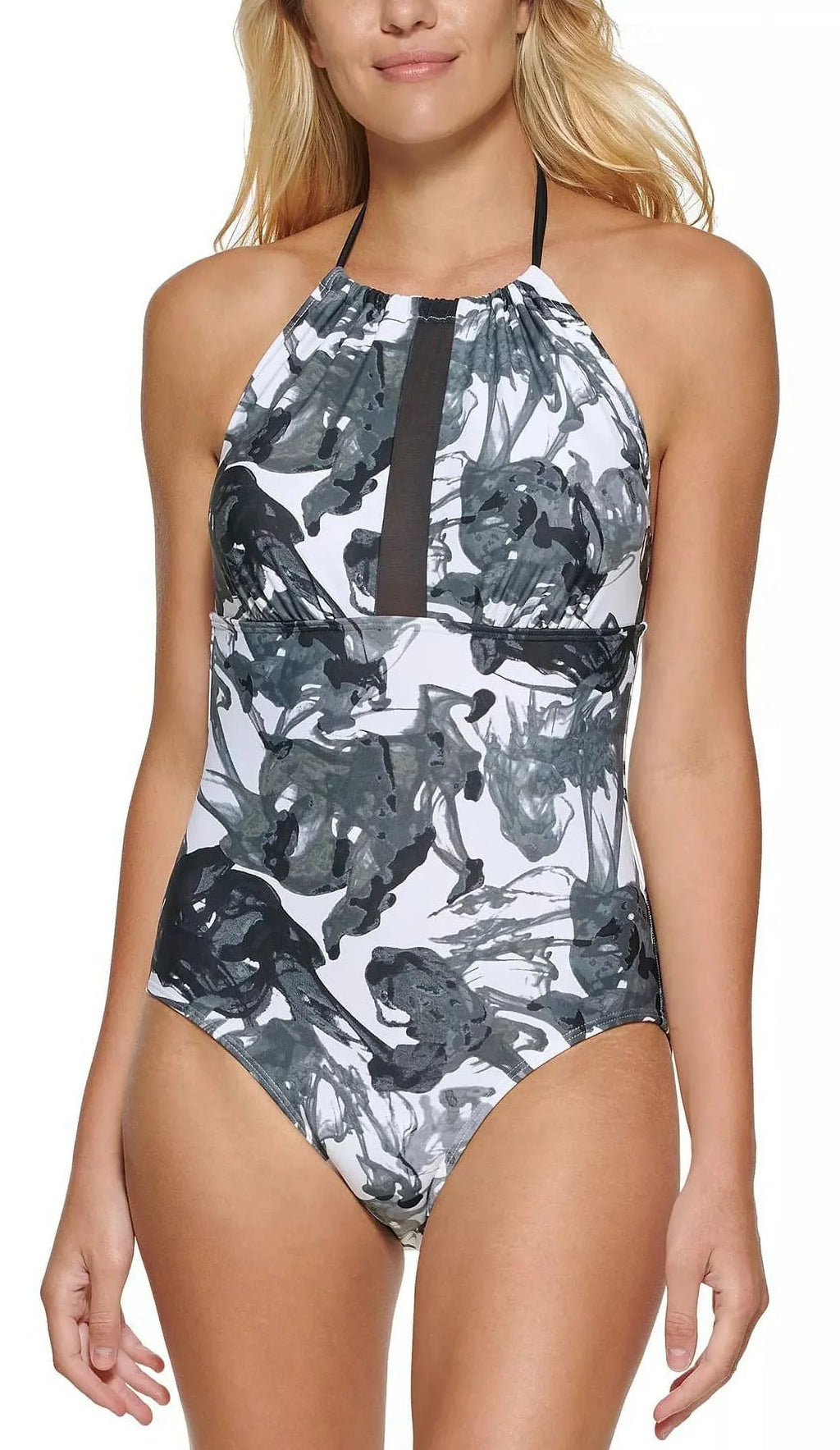 INK Halter Klein SMOKE High-Neck MULTI Swimsuit, Calvin 16 US One-Piece BLACK