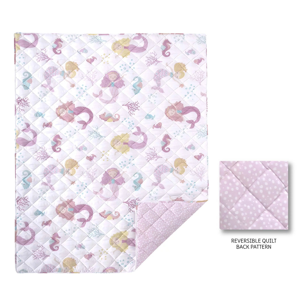 Piece Reversible Pink, Mermaid Sheet, Quilt, Flat - Bed Floral Set Baby Levtex - - Fitted Includes Taupe Pilow Sheet, Aqua, - Pillow Case, Toddler 5 Decorative Set