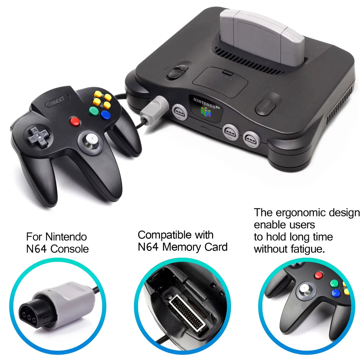 Ultra for N64 Video 2 N64 System Classic Joystick 64 Game 64-bit iNNEXT (Black) Game pad N64 Pack Console Controller, Wired