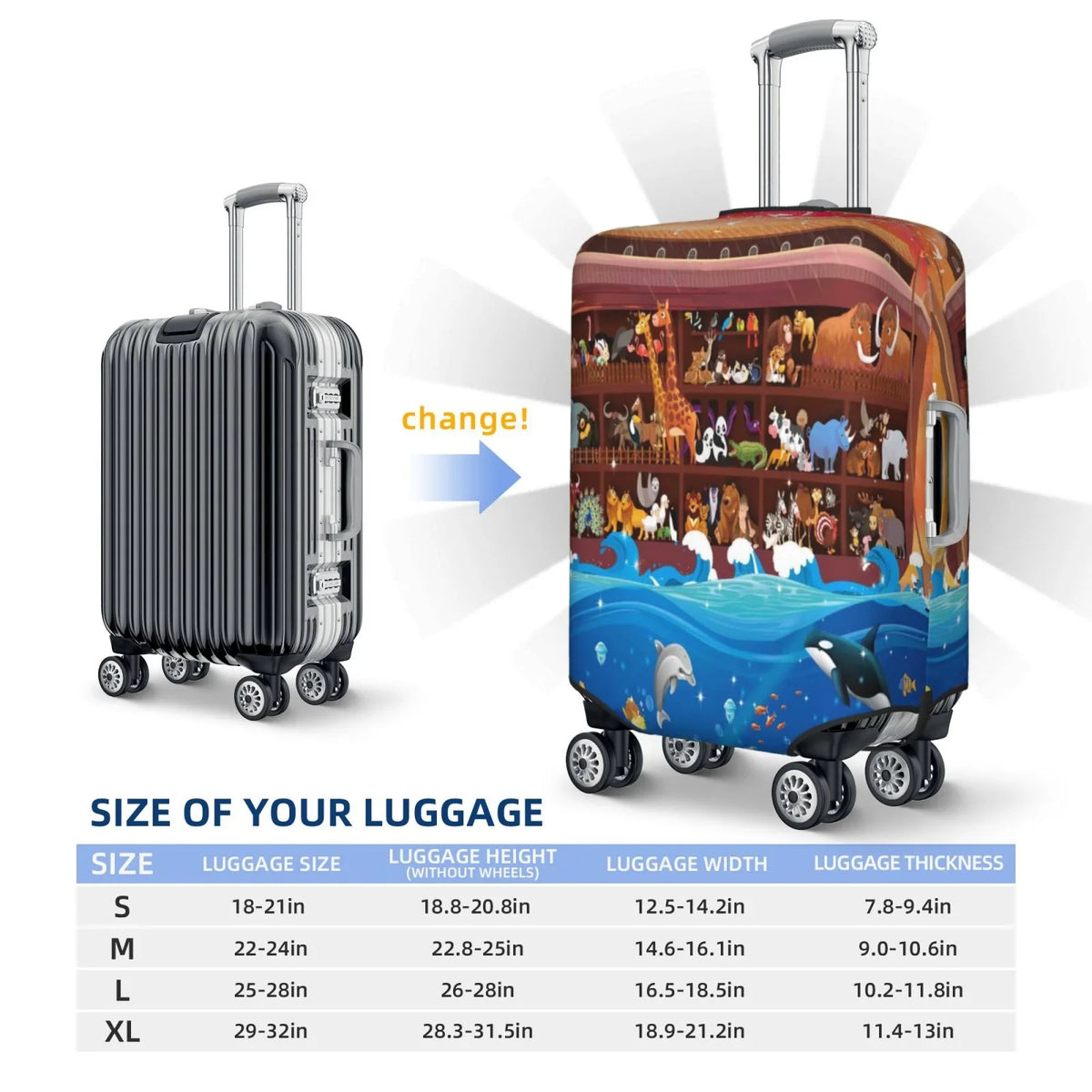 18-32 Noah'S - Ark2 Print Luggage Washable Inch Cover Fits Fashion Animals On Protector Luggage Junzan Suitcase